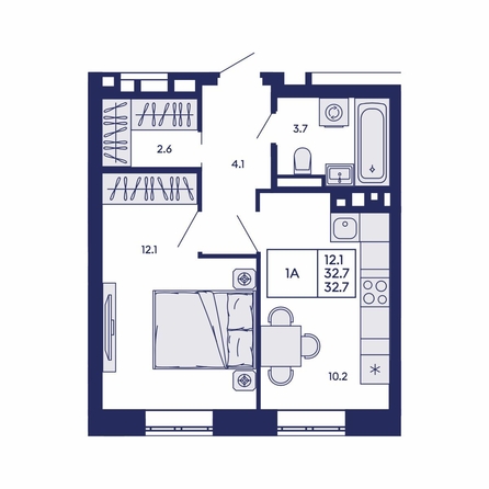 
  Продается 1-комн. квартира 32.7 м², в ЖК Горизонт, дом 2. Фото 1.