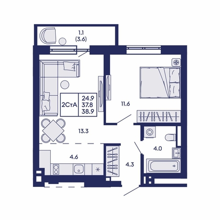 
  Продается 2-комн. квартира 38.9 м², в ЖК Горизонт, дом 2. Фото 2.