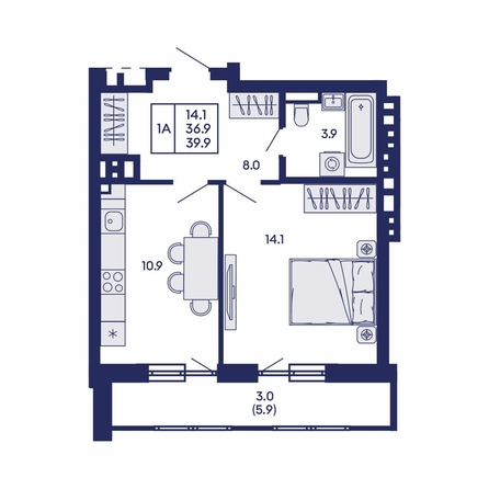 
  Продается 1-комн. квартира 39.9 м², в ЖК Горизонт, дом 2. Фото 4.