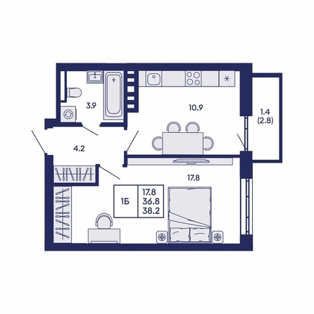 
  Продается 1-комн. квартира 38.2 м², в ЖК Горизонт, дом 2. Фото 1.