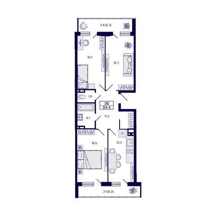 
  Продается 3-комн. квартира, 84.4 м², ЖК Gorizont (Горизонт), дом 1
. Фото 1.