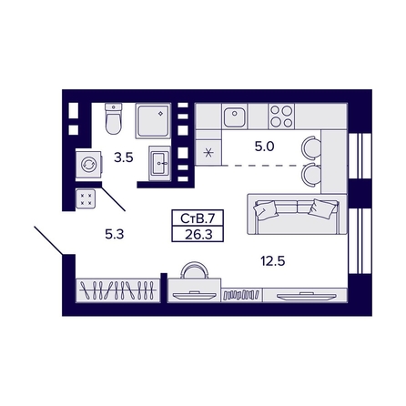 
  Продается студия, 26.3 м², ЖК Сподвижники
. Фото 1.