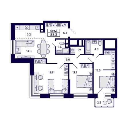 
  Продается 4-комн. квартира, 88.3 м², ЖК Citatum (Цитатум)
. Фото 1.