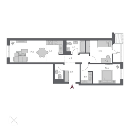
  Продается 3-комн. квартира, 74.56 м², ЖК Беринг, дом 3
. Фото 1.