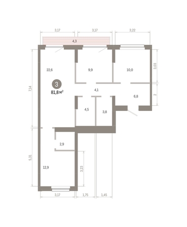 
  Продается 3-комн. квартира, 81.8 м², ЖК Лебедевский квартал, дом 1
. Фото 2.