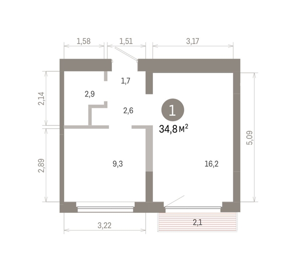 
  Продается 1-комн. квартира, 34.8 м², ЖК Лебедевский квартал, дом 1
. Фото 2.