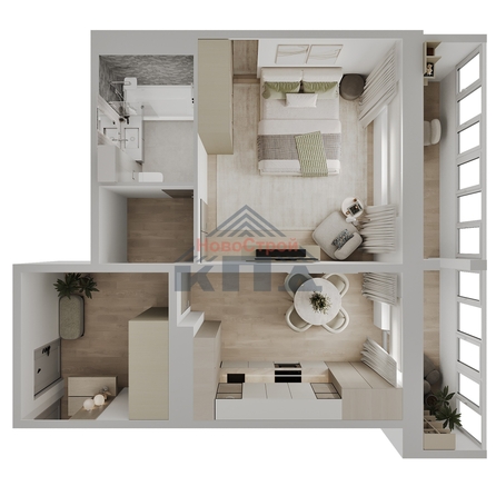 
  Продается 1-комн. квартира 48.6 м², в ЖК Два поэта. Фото 1.