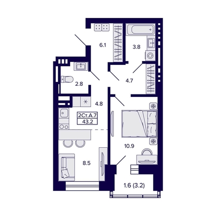 
  Продается 2-комн. квартира 43.2 м², в ЖК Сподвижники, дом 1. Фото 1.