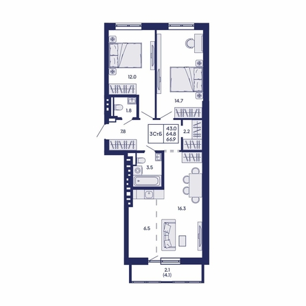 
  Продается 3-комн. квартира 66.9 м², в ЖК Горизонт, дом 2. Фото 4.