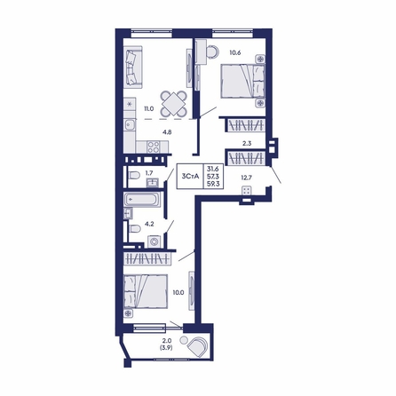 
  Продается 3-комн. квартира 59.3 м², в ЖК Горизонт, дом 2. Фото 2.