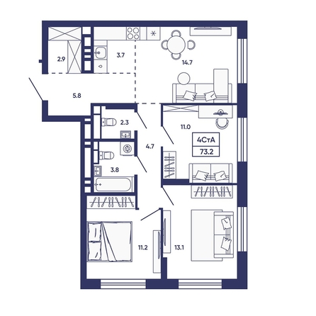 
  Продается 4-комн. квартира 73.2 м², в ЖК Сподвижники, дом 2. Фото 2.
