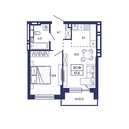 
  Продается 2-комн. квартира 41.6 м², в ЖК Сподвижники, дом 2. Фото 2.