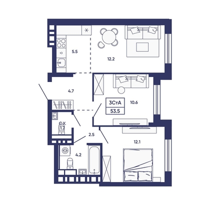 
  Продается 3-комн. квартира 53.5 м², в ЖК Сподвижники, дом 3. Фото 2.