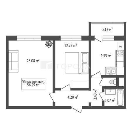 
  Продается 2-комн. квартира 56.3 м². Фото 8.