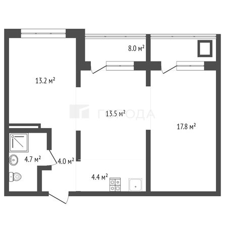 
  Продается 2-комн. квартира 61.4 м², в ЖК Галактика, дом 6 Меркурий. Фото 6.