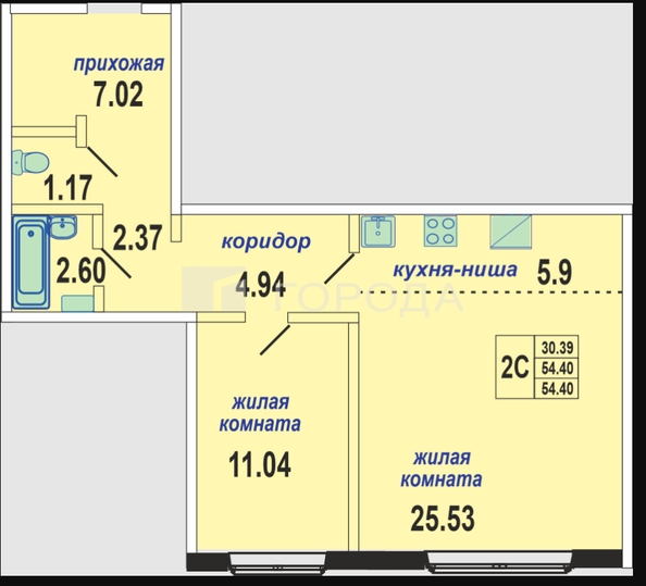 
  Продается 2-комн. квартира 54.4 м². Фото 6.
