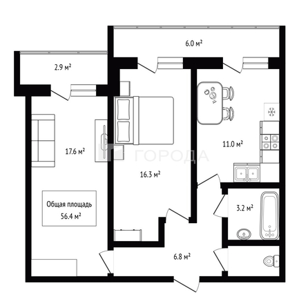
  Продается 2-комн. квартира 56.4 м², в ЖК Матрешкин двор, 105, дом 1, сек 2. Фото 27.