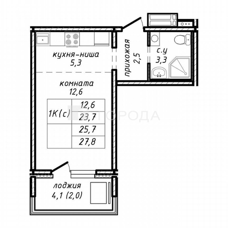 
  Продается студия 25 м², в ЖК Азимут, дом 3. Фото 13.
