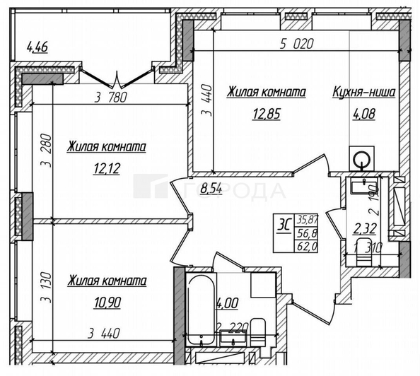 
  Продается 3-комн. квартира 62 м², в ЖК Чернышевский, б/с 1.1, 1.2. Фото 2.