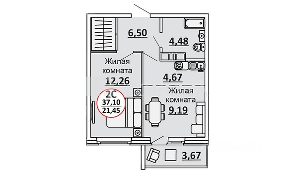 
  Продается 2-комн. квартира 37.1 м², в ЖК Весенний, Заречная 39, дом 1/4. Фото 1.