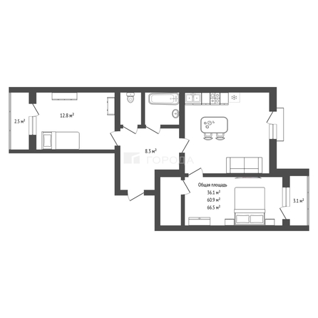 
  Продается 2-комн. квартира 66.5 м², в ЖК Свобода, дом 8. Фото 21.