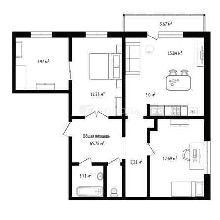 
  Продается 4-комн. квартира 69.78 м². Фото 1.
