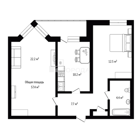 
  Продается 2-комн. квартира 54.7 м². Фото 2.