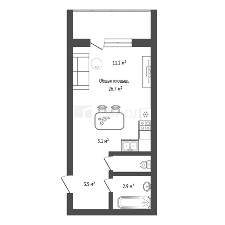 
  Продается студия 26.7 м², в ЖК Цветной бульвар, дом 1. Фото 23.