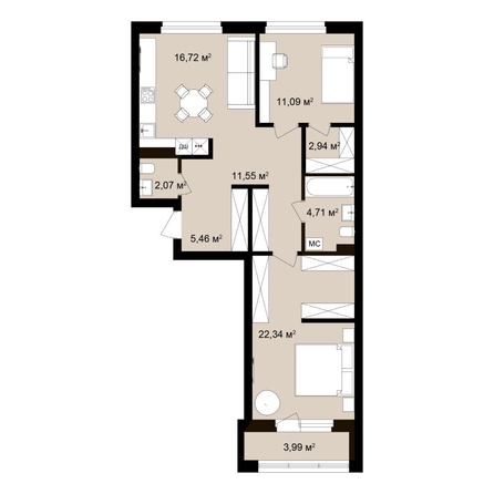 
  Продается 3-комн. квартира 81.74 м², в ЖК  Римский квартал, 2 очередь. Фото 2.