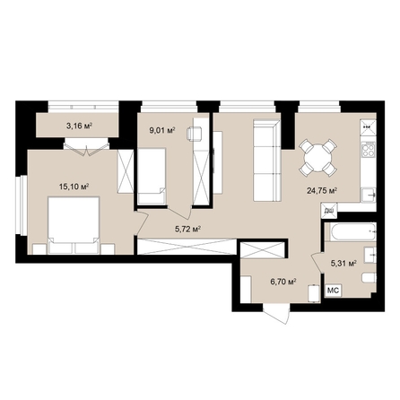 
  Продается 3-комн. квартира 70.17 м², в ЖК  Римский квартал, 2 очередь. Фото 2.
