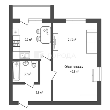 
  Продается 1-комн. квартира 40.5 м². Фото 2.