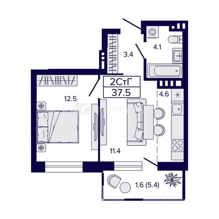 
  Продается 1-комн. квартира 37.3 м². Фото 1.