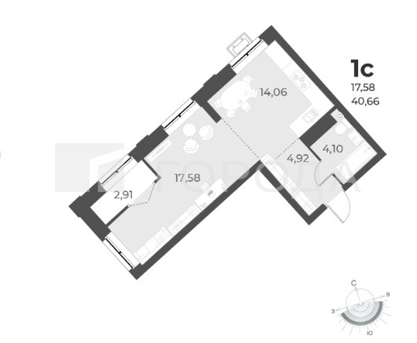 
  Продается 1-комн. квартира 40.87 м², в ЖК Рафинад, дом 1. Фото 20.