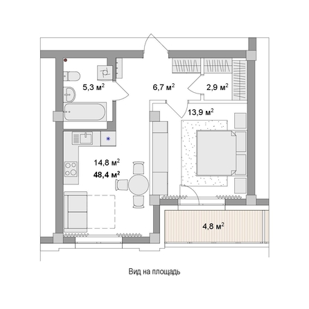 
  Продается 2-комн. квартира 48.4 м², в ЖК Мегаполис. Фото 6.