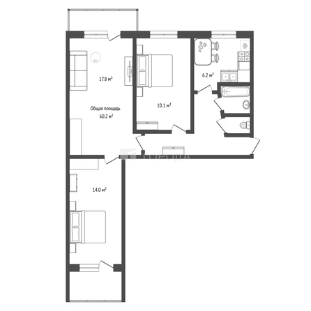 
  Продается 3-комн. квартира 60.2 м². Фото 2.