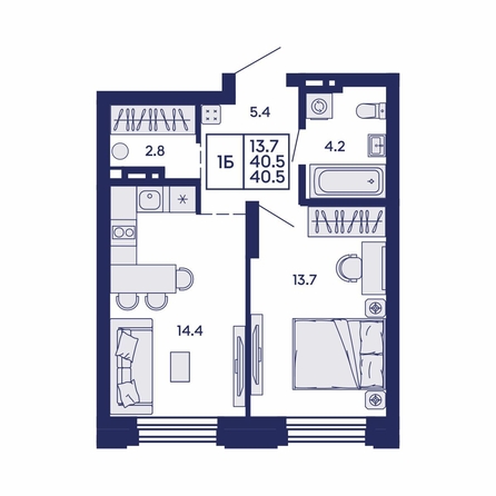 
  Продается 1-комн. квартира 40.5 м², в ЖК Сила леса, корп 1. Фото 1.