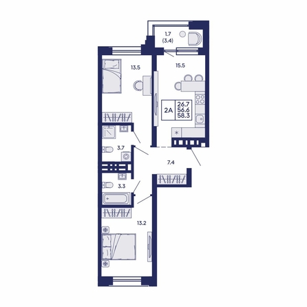 
  Продается 2-комн. квартира 58.3 м², в ЖК Сила леса, корп 1. Фото 2.