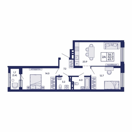 
  Продается 2-комн. квартира 63.7 м², в ЖК Сила леса, корп 2. Фото 1.