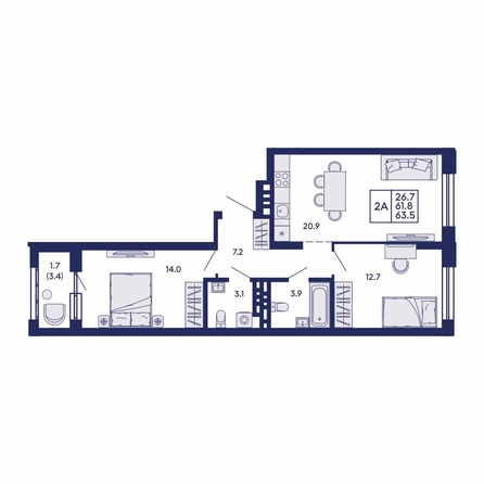 
  Продается 2-комн. квартира 63.5 м², в ЖК Сила леса, корп 2. Фото 2.