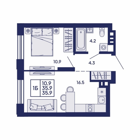 
  Продается 1-комн. квартира 35.9 м², в ЖК Сила леса, корп 2. Фото 2.