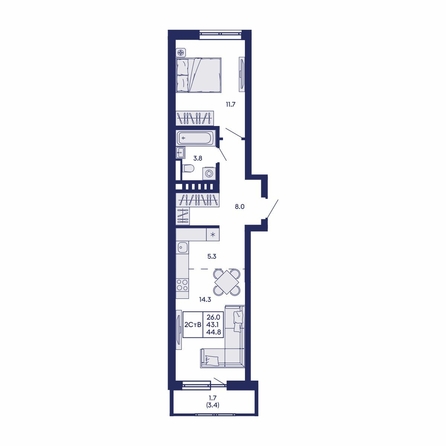 
  Продается 2-комн. квартира 44.8 м², в ЖК Горизонт, дом 2. Фото 4.