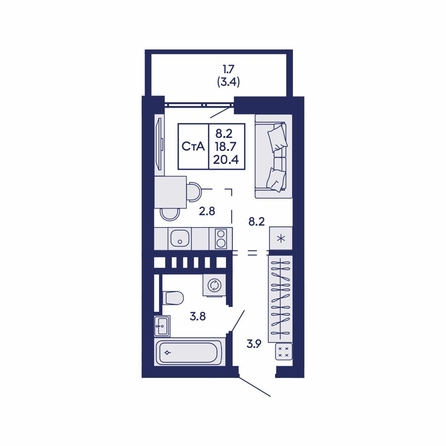 
  Продается студия 20.4 м², в ЖК Горизонт, дом 2. Фото 1.