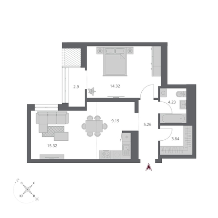 
  Продается 2-комн. квартира 59.09 м², в ЖК Беринг, дом 3. Фото 1.