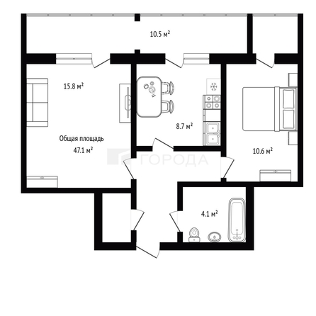
  Продается 2-комн. квартира 47.1 м². Фото 2.