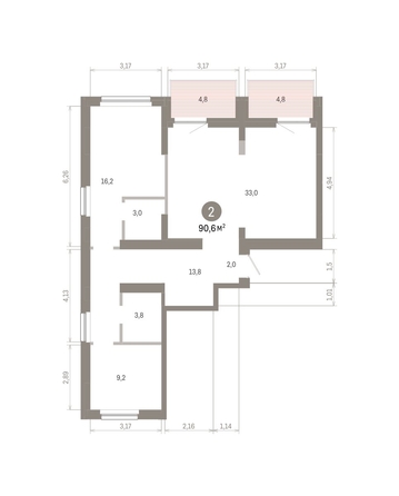 
  Продается 2-комн. квартира 90.6 м², в ЖК Лебедевский квартал, д 1. Фото 1.