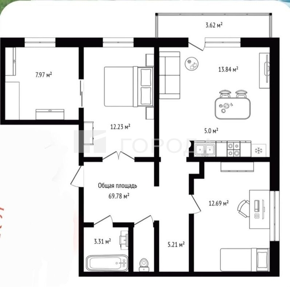 
  Продается 3-комн. квартира 69.78 м². Фото 8.