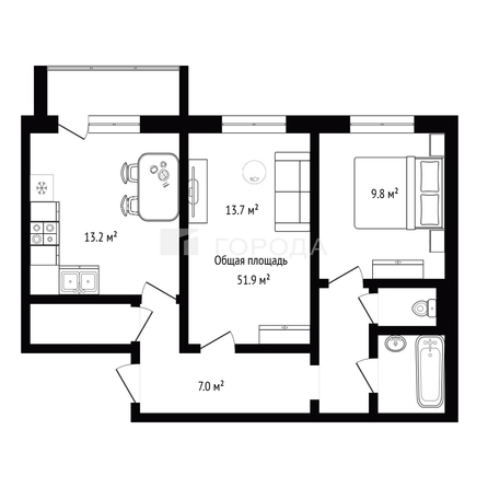 
  Продается 2-комн. квартира 51.9 м², в ЖК Чистая Слобода, дом 62. Фото 22.