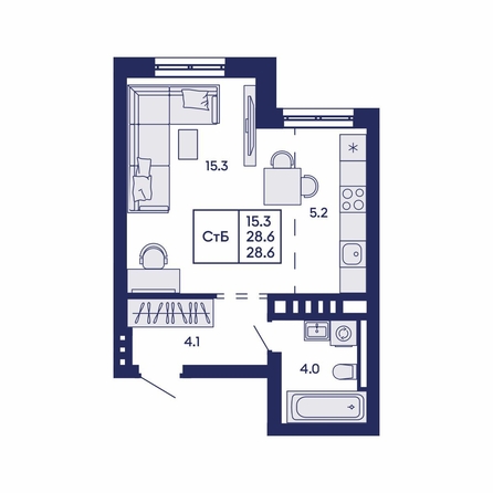 
  Продается студия 28.6 м², в ЖК Горизонт, дом 2. Фото 1.