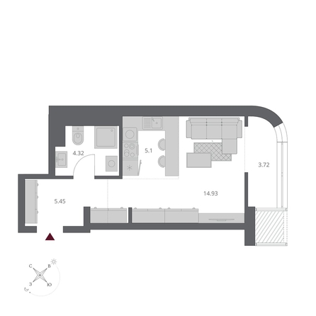 
  Продается студия 33.52 м², в ЖК Беринг, дом 3. Фото 1.