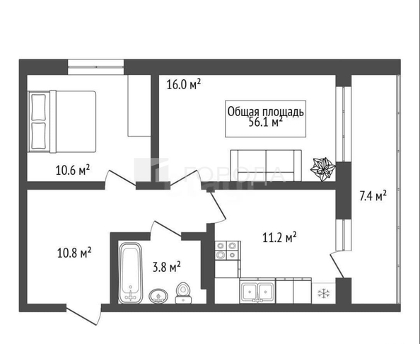 
  Продается 2-комн. квартира 52.4 м², в ЖК Венеция-3 , дом 10. Фото 28.